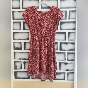 Ardene dress-XS, rusty red, white and black flowers